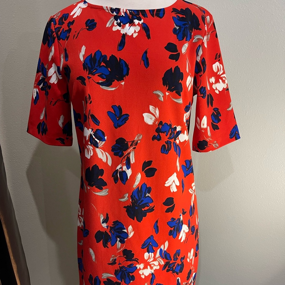 Banana Republic Factory Red Floral Sheath Dress with Blue & White Accents